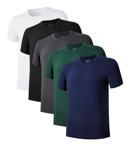 COLORFULLEAF Men's Undershirts Bamboo Rayon Short Sleeve Tees Slim-fit T-Shirts Multi Colors (5C, XL) - Image 1