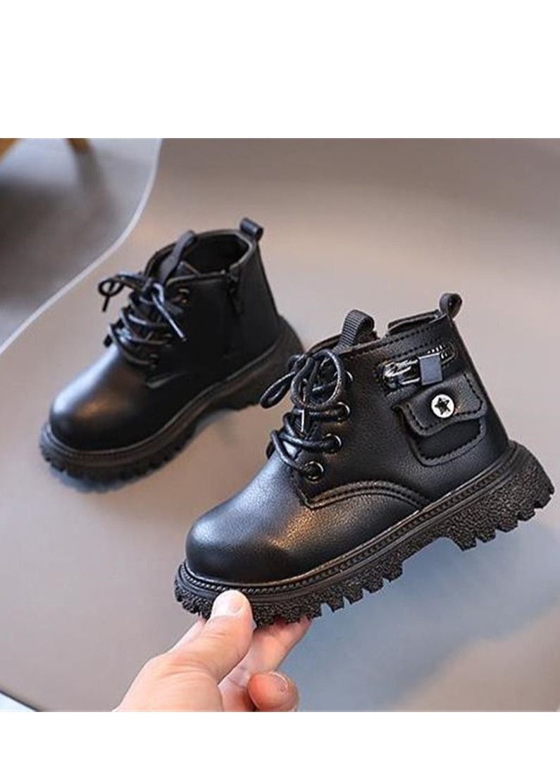 Loquat - Boys And Girls Boots Llittle Girls British Wind Ankle Boots Black - Image 1