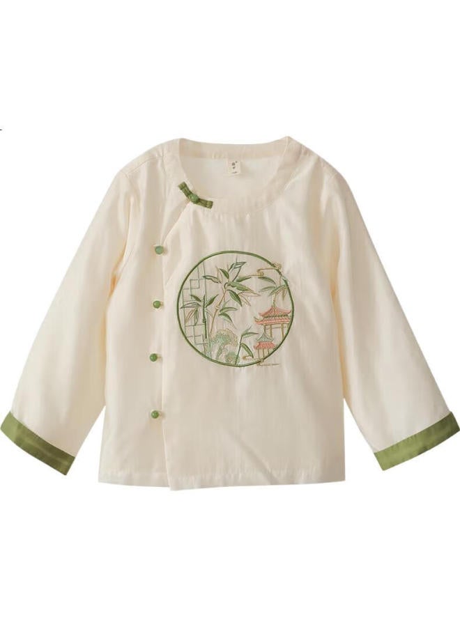 Menghu Bamboo Scenery Hanfu Boys Spring And Autumn Chinese Style Tang Suit Little Boy Beige Top 140