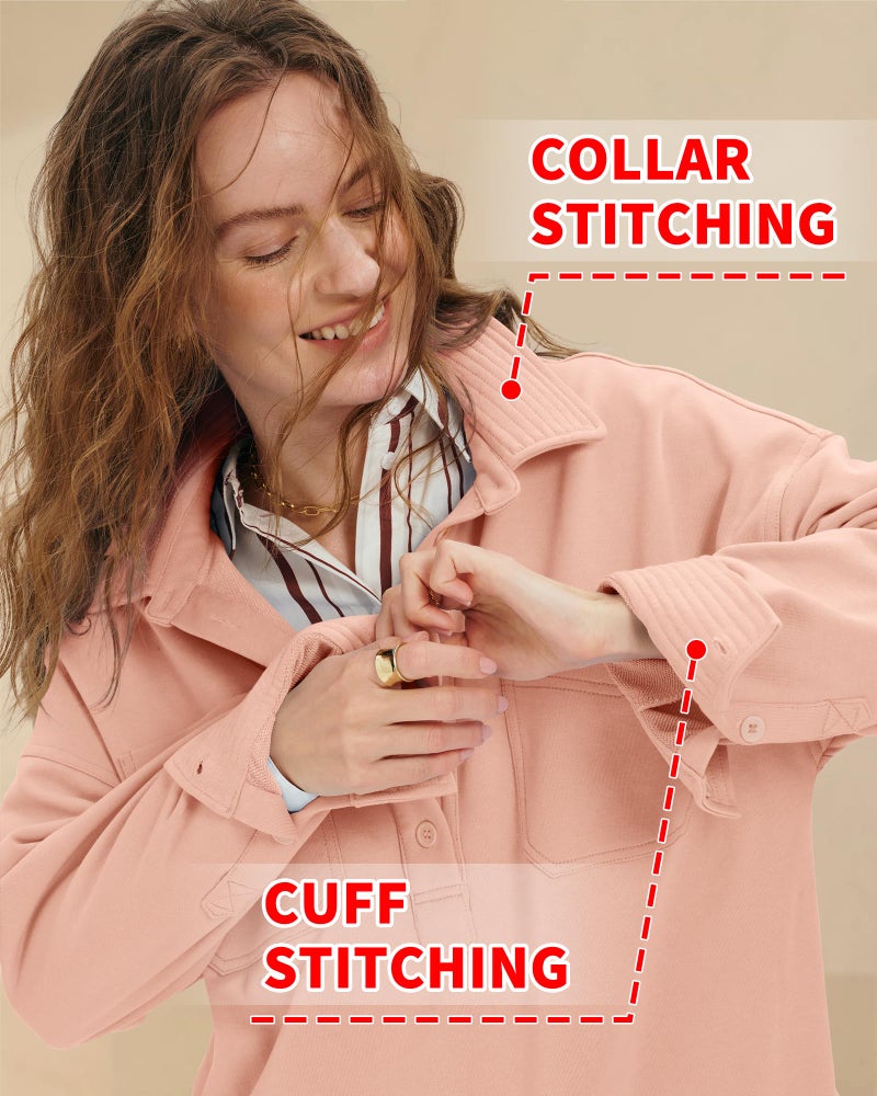 Locachy Women's Casual Oversized Polo Neck Sweatshirt Lapel Long Sleeve Button Pullover Tops Fashion Outfits Clothes Pink S - Image 4