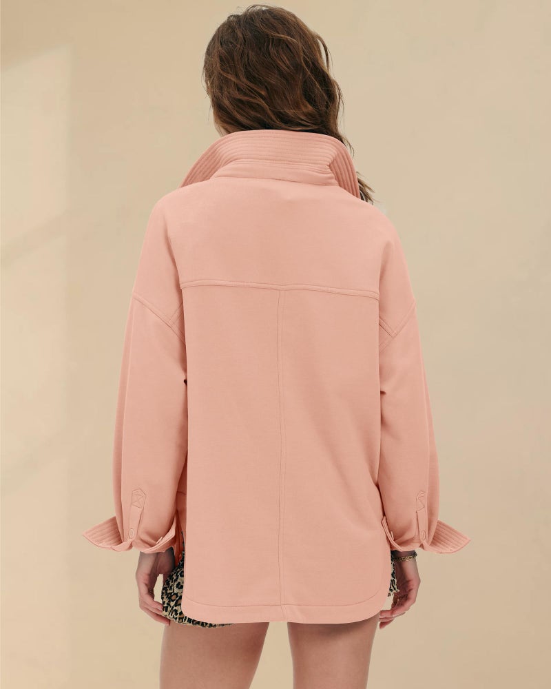 Locachy Women's Casual Oversized Polo Neck Sweatshirt Lapel Long Sleeve Button Pullover Tops Fashion Outfits Clothes Pink S - Image 3