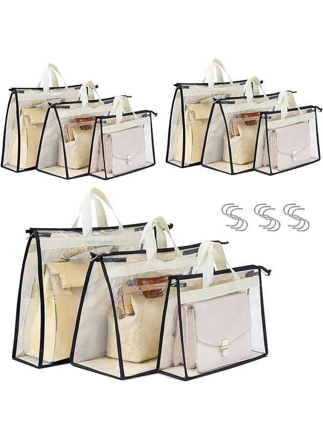 YelaJoy 9 Pieces Dust Bags for Handbags, Clear Handbag Storage, Purse Storage Organizer for Closet, Purse Cover Hanging Closet Organizer with Zipper,3 Sizes Clear Purse Protector Storage Bag,32x22cm,39x29cm,34x39cm,Closet Organizer with 9 Hooks,Non-Woven Fabric  - Image 1