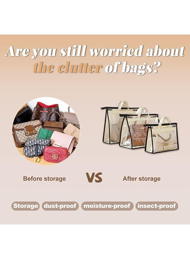YelaJoy 9 Pieces Dust Bags for Handbags, Clear Handbag Storage, Purse Storage Organizer for Closet, Purse Cover Hanging Closet Organizer with Zipper,3 Sizes Clear Purse Protector Storage Bag,32x22cm,39x29cm,34x39cm,Closet Organizer with 9 Hooks,Non-Woven Fabric  - Image 3