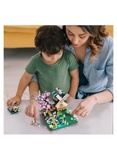 Y&D Architecture River Windmill Sakura Tree Plants Set Building Bricks Toy Trees Flowers for Girls, a Creative DIY Cherry Blossom Micro Block Model Kit Gift Kids and Adults (600 pcs with 2 Figure)  - Image 3
