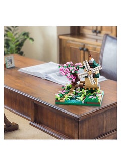 Y&D Architecture River Windmill Sakura Tree Plants Set Building Bricks Toy Trees Flowers for Girls, a Creative DIY Cherry Blossom Micro Block Model Kit Gift Kids and Adults (600 pcs with 2 Figure)  - Image 5