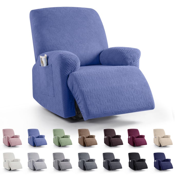 RECLINER COVERS STRETCH RECLINING CHAIR COVERS RECLINER SOFA SLIPCOVERS STRIPE JACQUARD RECLINER COUCH COVERS FURNITURE PROTECTOR COVERS FOR PET KID 1 SEATER LAKE BLUE
