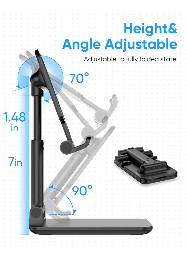 حامل هاتف محمول قابل للتعديل، حامل هاتف قابل للطي، حامل لوحي للمكتب، حامل هاتف محمول قابل لتعديل الزاوية والارتفاع متوافق مع هاتف 11 برو Xs Xs ماكس Xr، ميني، والأجهزة اللوحية (أسود) - Image 4