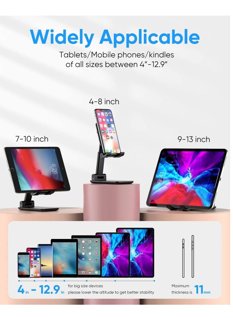 حامل هاتف محمول قابل للتعديل، حامل هاتف قابل للطي، حامل لوحي للمكتب، حامل هاتف محمول قابل لتعديل الزاوية والارتفاع متوافق مع هاتف 11 برو Xs Xs ماكس Xr، ميني، والأجهزة اللوحية (أسود) - Image 3