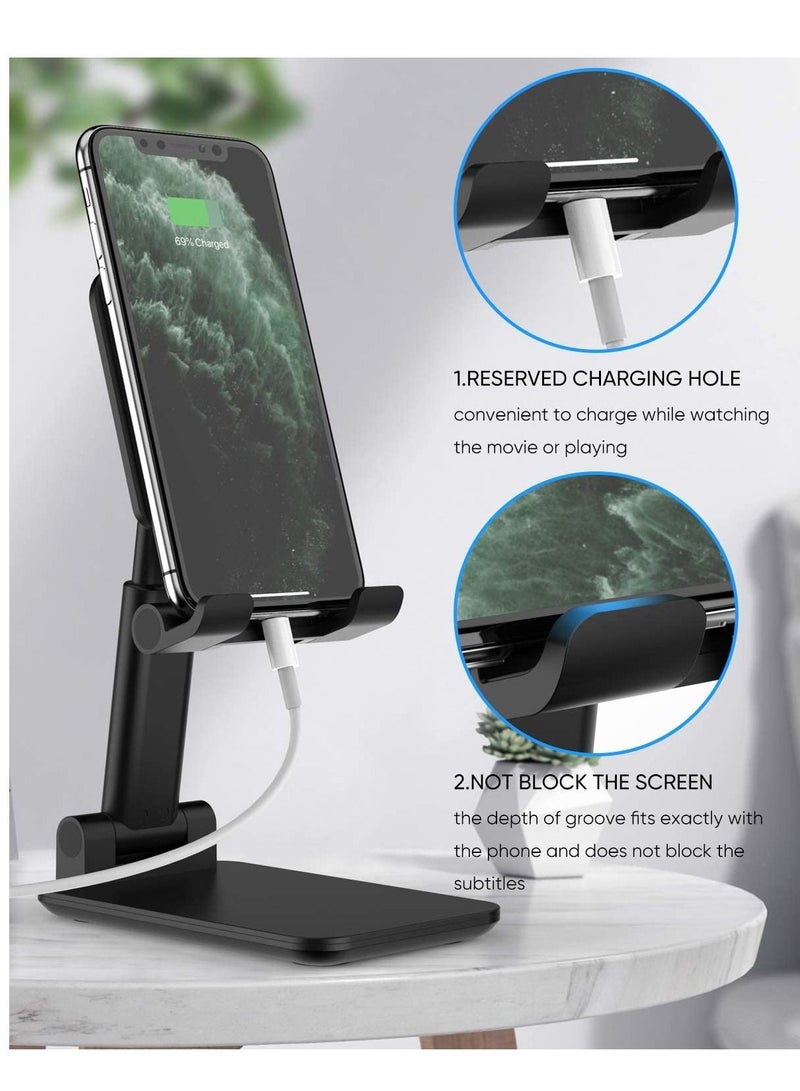 حامل هاتف محمول قابل للتعديل، حامل هاتف قابل للطي، حامل لوحي للمكتب، حامل هاتف محمول قابل لتعديل الزاوية والارتفاع متوافق مع هاتف 11 برو Xs Xs ماكس Xr، ميني، والأجهزة اللوحية (أسود) - Image 5