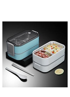 MahMir Stainless Steel Lunch Box - Insulated Bento Box Multifunctional-Containers Lunch Box Containers with 2 Compartments & Tableware(304 stainless steel 2 compartments lunch box by MahMir (Light Blue)  - Image 3