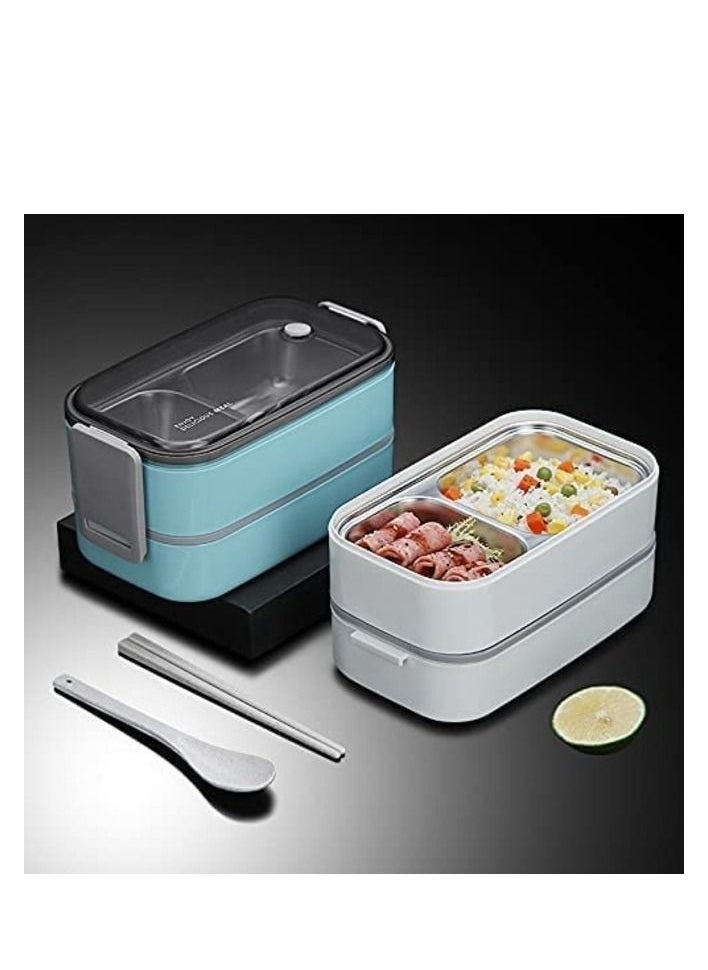 MahMir - Stainless Steel Lunch Box - Insulated Bento Box Multifunctional-Containers Lunch Box Containers with 2 Compartments & Tableware(304 stainless steel 2 compartments lunch box by MahMir (Light Blue) - Image 1