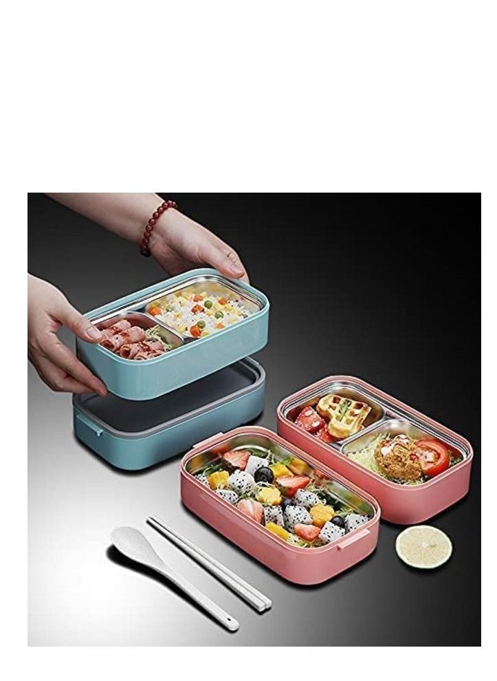 MahMir - Stainless Steel Lunch Box - Insulated Bento Box Multifunctional-Containers Lunch Box Containers with 2 Compartments & Tableware(304 stainless steel 2 compartments lunch box by MahMir (Light Blue) - Image 1