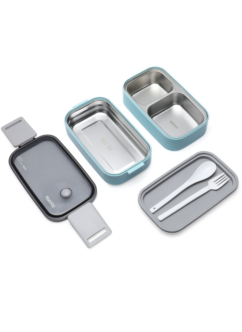 MahMir - Stainless Steel Lunch Box - Insulated Bento Box Multifunctional-Containers Lunch Box Containers with 2 Compartments & Tableware(304 stainless steel 2 compartments lunch box by MahMir (Light Blue) - Image 1