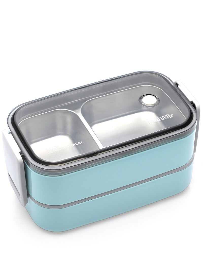 MahMir - Stainless Steel Lunch Box - Insulated Bento Box Multifunctional-Containers Lunch Box Containers with 2 Compartments & Tableware(304 stainless steel 2 compartments lunch box by MahMir (Light Blue) - Image 1