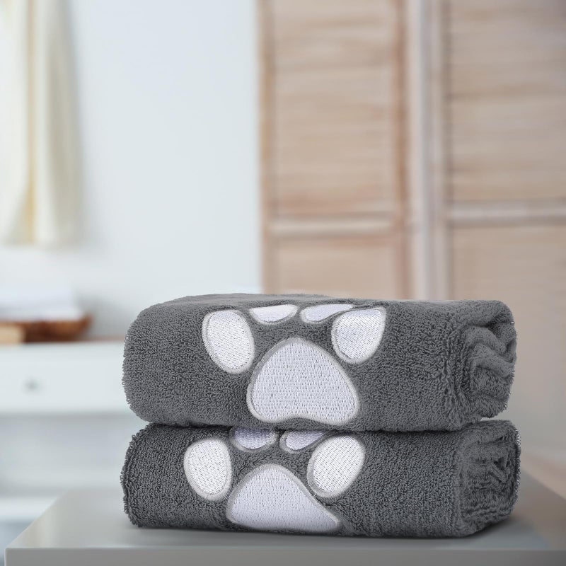 SmoothNovelty 2 Pcs Dog Paw Hand Towels Dark Grey Bathroom Decor 13 x 29 Inch 100% Cotton Embroidered Hand Towels Soft Absorbent Farmhouse for Kitchen Restroom - Image 5