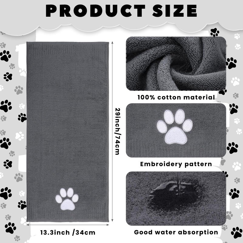 SmoothNovelty 2 Pcs Dog Paw Hand Towels Dark Grey Bathroom Decor 13 x 29 Inch 100% Cotton Embroidered Hand Towels Soft Absorbent Farmhouse for Kitchen Restroom - Image 2