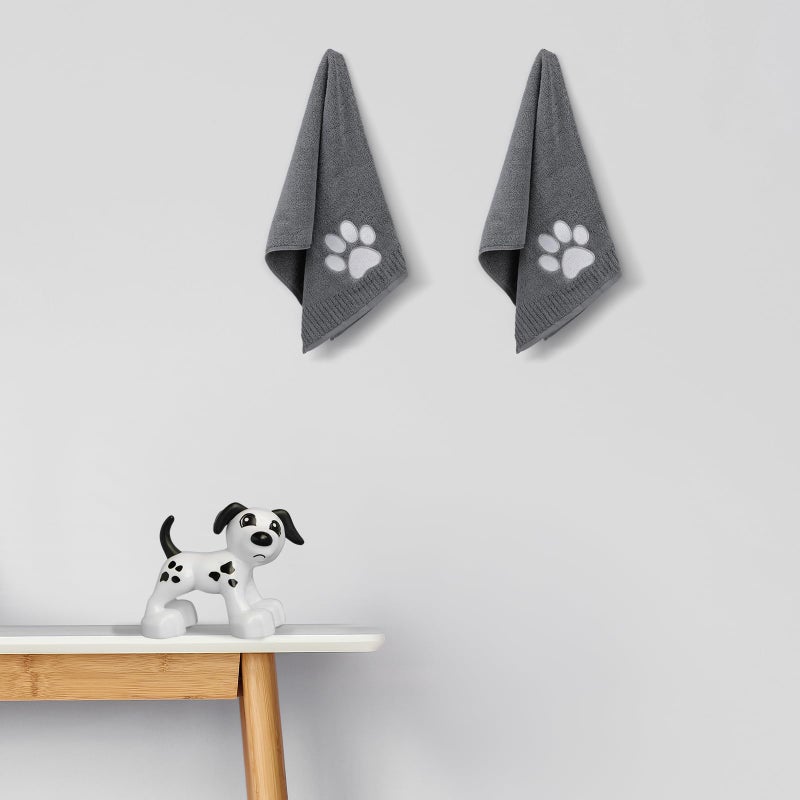 SmoothNovelty 2 Pcs Dog Paw Hand Towels Dark Grey Bathroom Decor 13 x 29 Inch 100% Cotton Embroidered Hand Towels Soft Absorbent Farmhouse for Kitchen Restroom - Image 4