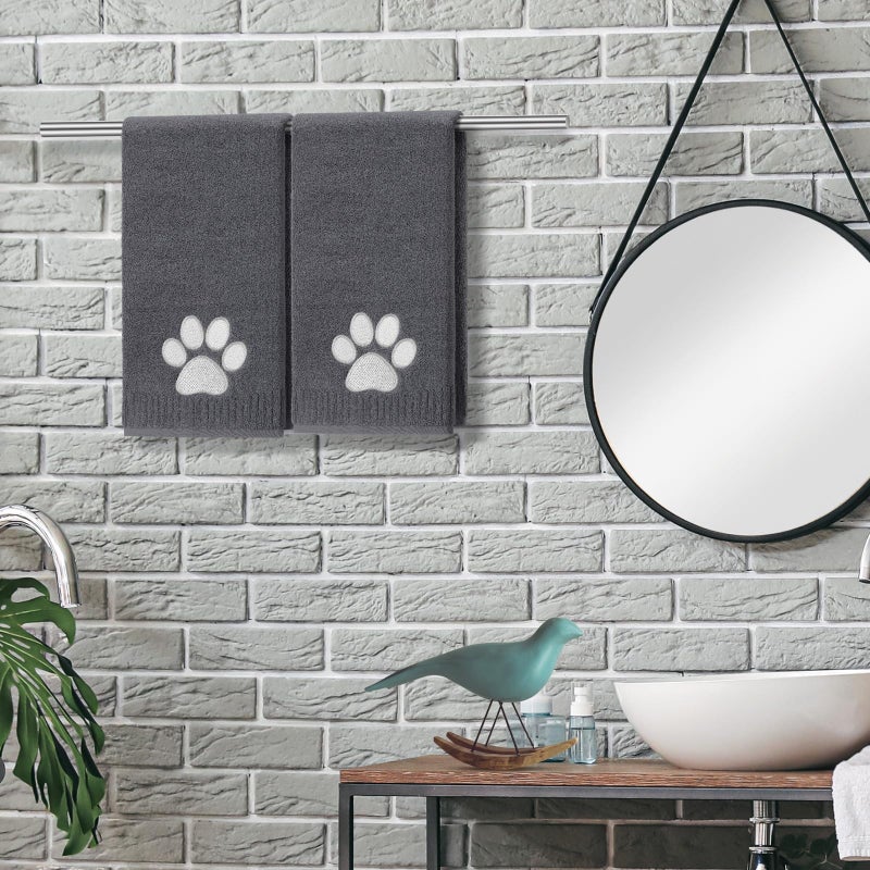 SmoothNovelty 2 Pcs Dog Paw Hand Towels Dark Grey Bathroom Decor 13 x 29 Inch 100% Cotton Embroidered Hand Towels Soft Absorbent Farmhouse for Kitchen Restroom - Image 3