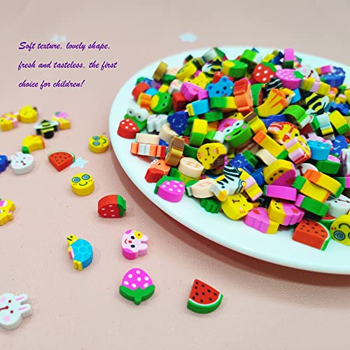 QDXATIVP 300PCS Mini Cute Pencil Erasers for Kids，Fun Fruits Animals Numbers Cakes Smiling Faces Assorted Novelty Erasers for Student Prize Homework Awards Party Gifts School Supplies(Animals and Fruits) - Image 4