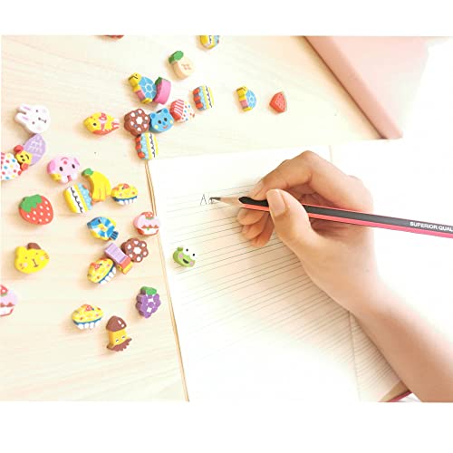 QDXATIVP 300PCS Mini Cute Pencil Erasers for Kids，Fun Fruits Animals Numbers Cakes Smiling Faces Assorted Novelty Erasers for Student Prize Homework Awards Party Gifts School Supplies(Animals and Fruits) - Image 3