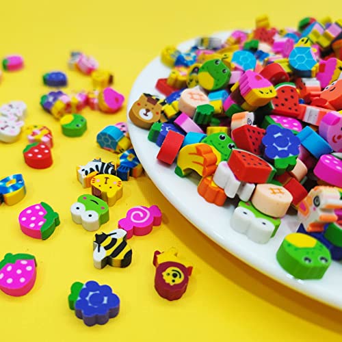 QDXATIVP 300PCS Mini Cute Pencil Erasers for Kids，Fun Fruits Animals Numbers Cakes Smiling Faces Assorted Novelty Erasers for Student Prize Homework Awards Party Gifts School Supplies(Animals and Fruits) - Image 5