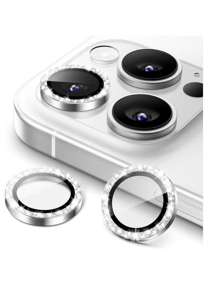 TIGER Camera Lens Protector for iPhone 16 Pro (6.3-Inch) and iPhone 16 Pro Max (6.9-Inch) – Bling Glitter Metal Ring with 9H Tempered Glass, Individual Lens Covers, HD Clear, Anti-Scratch, Anti-Fingerprint, Easy to Install, 1 Set – Silver - Image 1