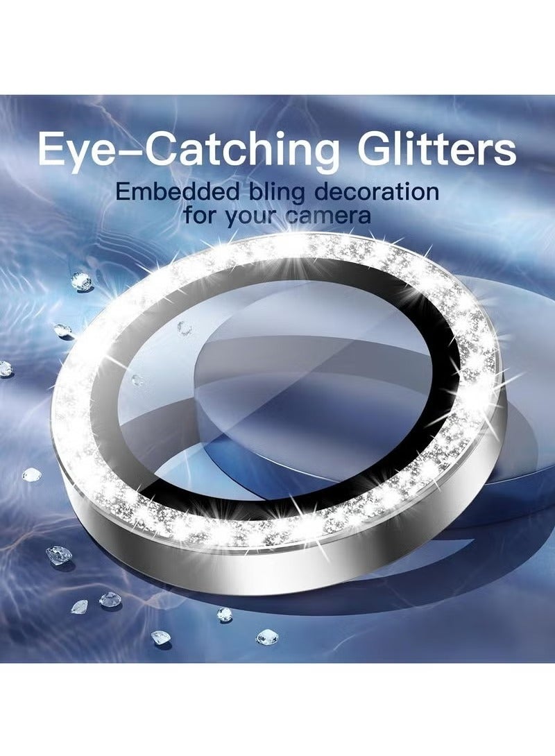 TIGER Camera Lens Protector for iPhone 16 Pro (6.3-Inch) and iPhone 16 Pro Max (6.9-Inch) – Bling Glitter Metal Ring with 9H Tempered Glass, Individual Lens Covers, HD Clear, Anti-Scratch, Anti-Fingerprint, Easy to Install, 1 Set – Silver - Image 3