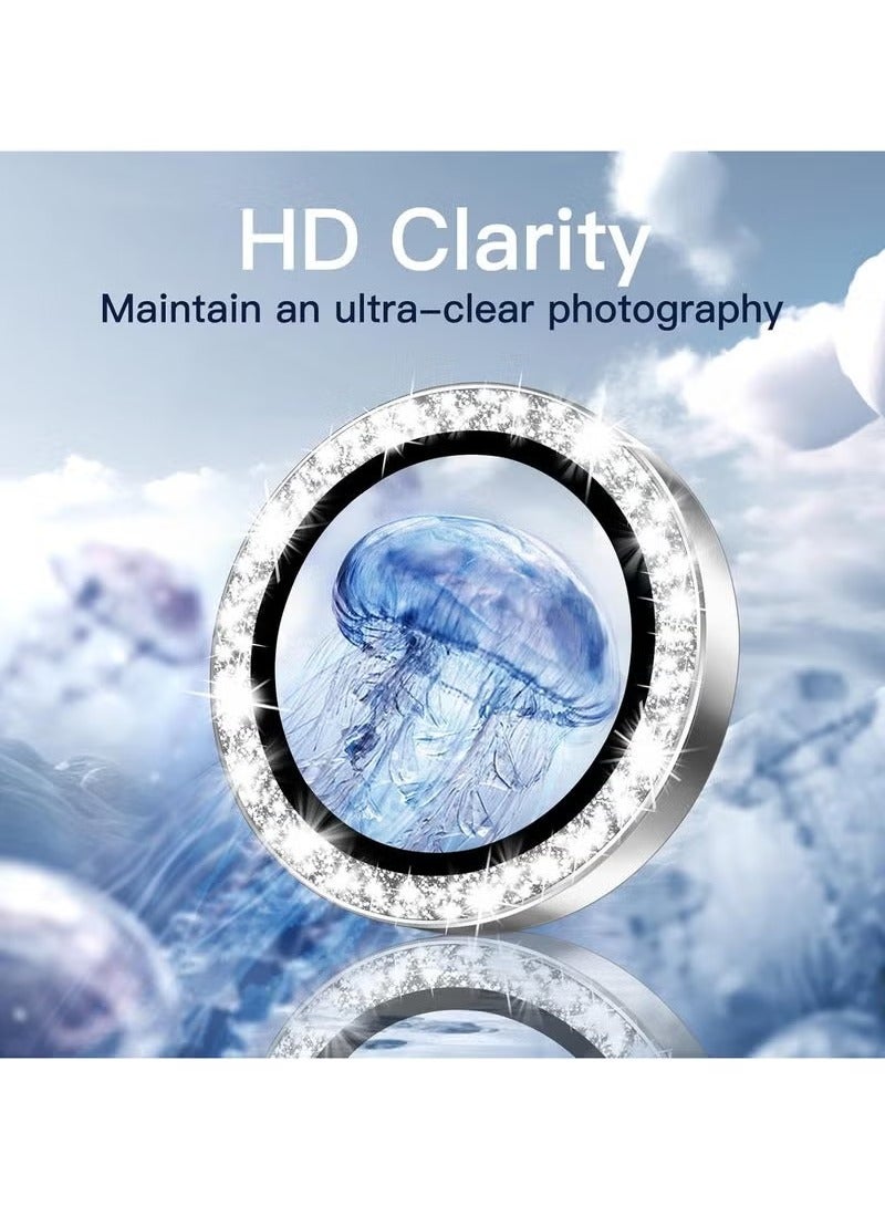 TIGER Camera Lens Protector for iPhone 16 Pro (6.3-Inch) and iPhone 16 Pro Max (6.9-Inch) – Bling Glitter Metal Ring with 9H Tempered Glass, Individual Lens Covers, HD Clear, Anti-Scratch, Anti-Fingerprint, Easy to Install, 1 Set – Silver - Image 4