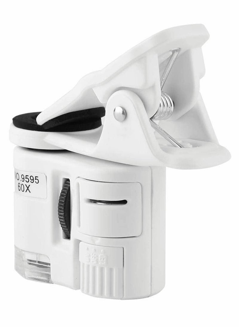 Phone Microscope, 60X Universal Portable Clip On Microscope with LED UV Lights Jeweler Loupe for Biological Jewelry Coins Currency Stamps Antiques Smart Phones and Tablets - Image 1