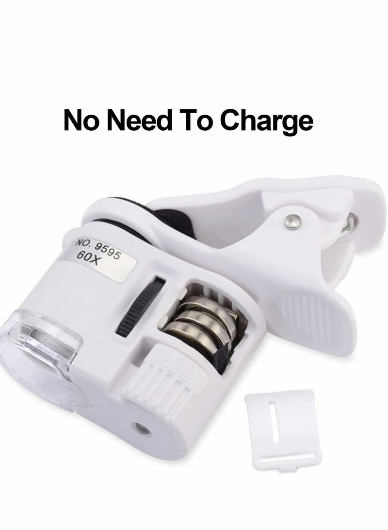 Phone Microscope, 60X Universal Portable Clip On Microscope with LED UV Lights Jeweler Loupe for Biological Jewelry Coins Currency Stamps Antiques Smart Phones and Tablets - Image 4