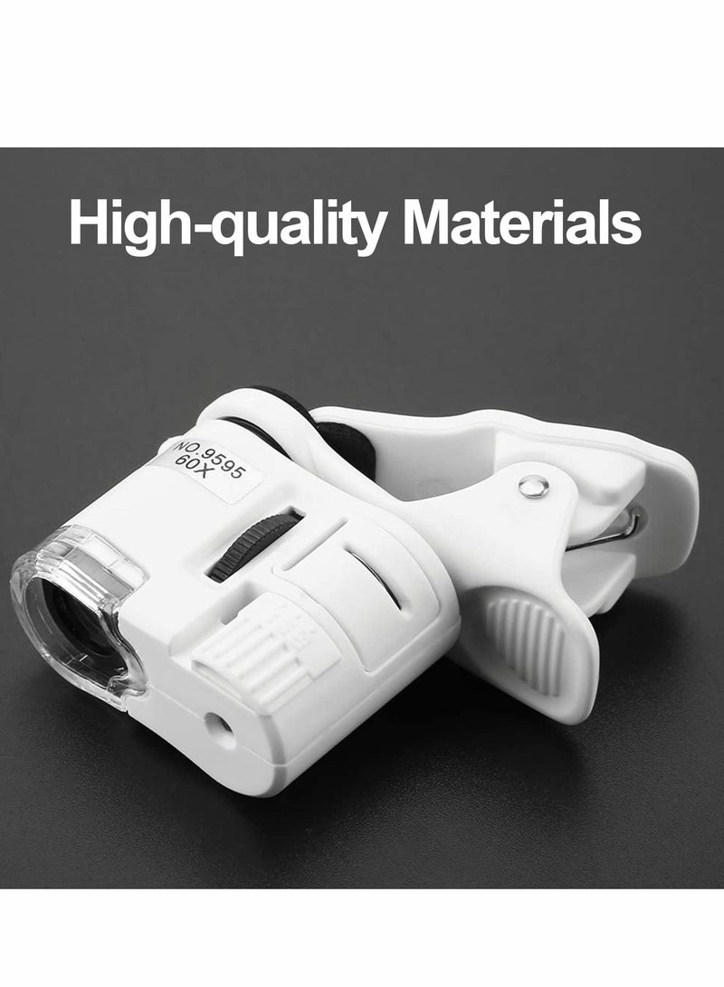 Phone Microscope, 60X Universal Portable Clip On Microscope with LED UV Lights Jeweler Loupe for Biological Jewelry Coins Currency Stamps Antiques Smart Phones and Tablets - Image 5