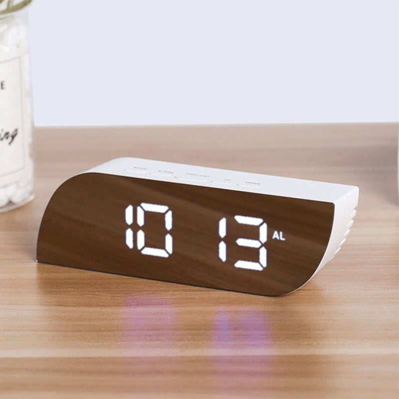Makeup mirror LED electronic clock, digital clock, bedside clock, bedroom, living room brightness adjustment, white shell and white light - Image 2