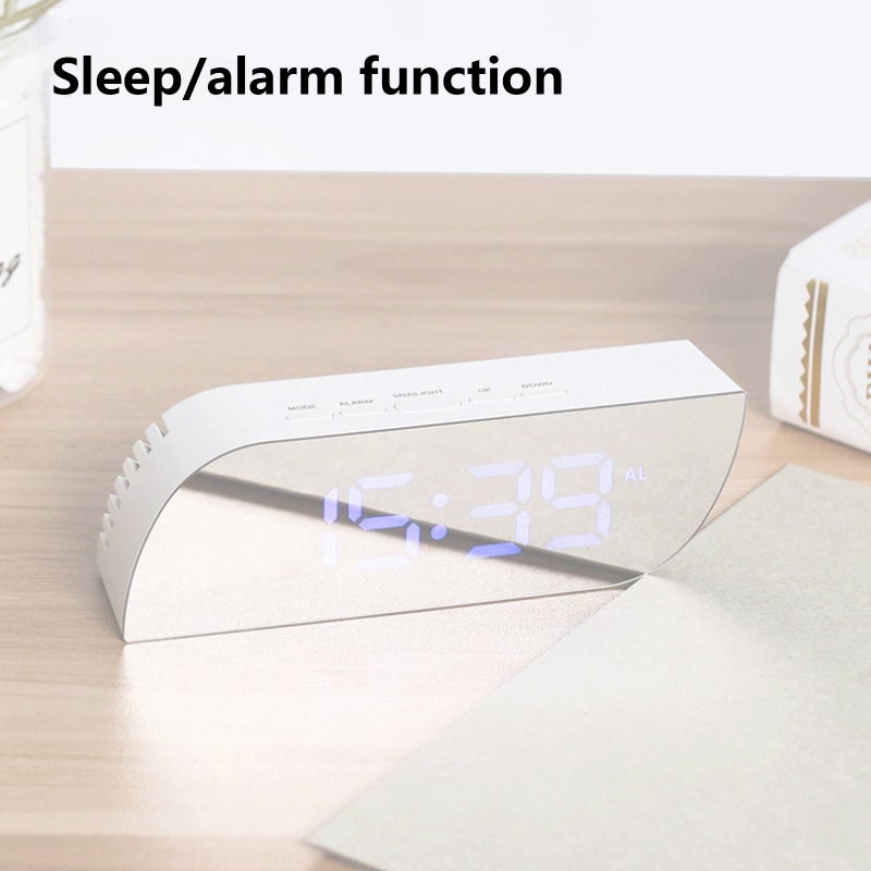 Makeup mirror LED electronic clock, digital clock, bedside clock, bedroom, living room brightness adjustment, white shell and white light - Image 4