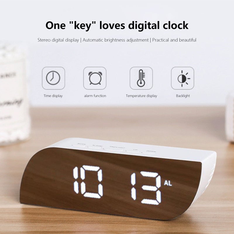 Makeup mirror LED electronic clock, digital clock, bedside clock, bedroom, living room brightness adjustment, white shell and white light - Image 3