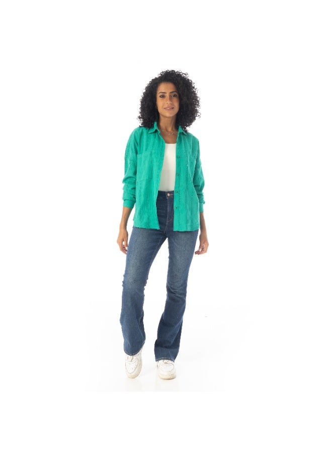 Andora Long Sleeves Textured Oversized Shirt - Green - Image 5