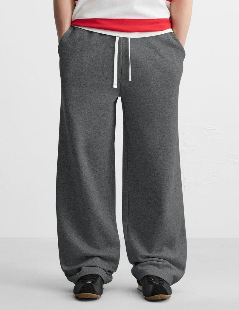 HeSaYep Men's Baggy Sweatpants Wide Leg Fleece Lined Lounge Sweat Pants Winter Thermal Cotton Athletic Pants Open Bottom Straight Leg Workout Pants with Pockets Dark Grey M - Image 4
