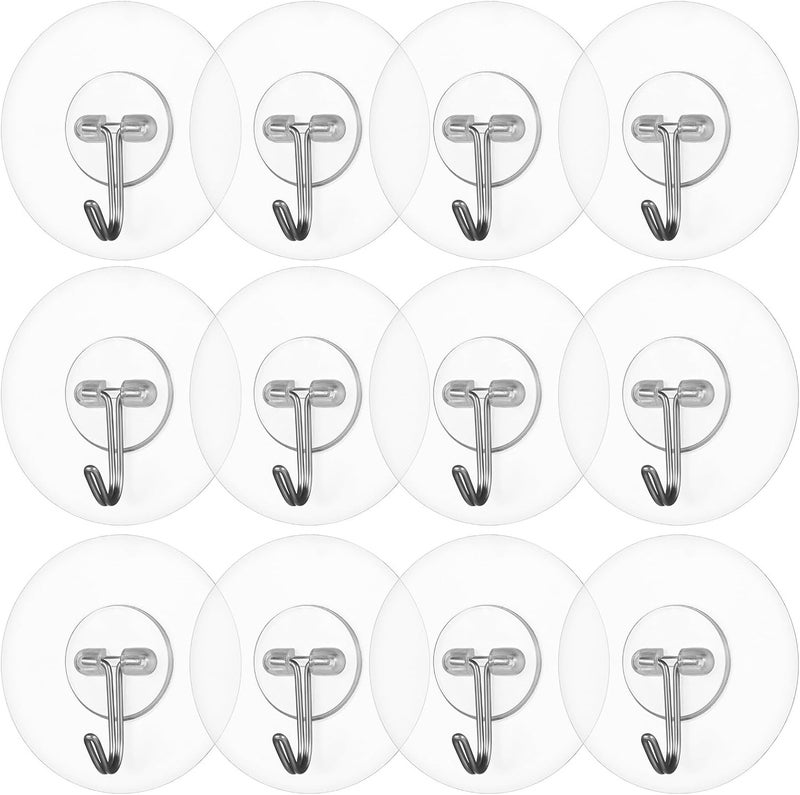 Healifty 12pcs Frosted Adhesive Sticky Hooks Stainless Steel Wall Hanging Hooks Heavy Duty Self-Adhesive for Bathroom Kitchen Bedroom Storage Organization - Image 1