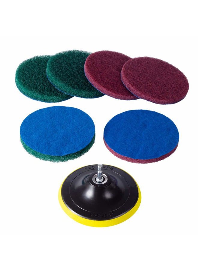 Kichwit Drill Powered Brush Tile Scrubber Scouring Pads Cleaning Kit, 2 Different Stiffness, Disc Pad Holder With 6 Scrubbing Pads, Cleans Large Flat Areas Perfectly 5-Inch - Image 1