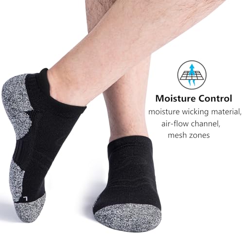 CWVLC No Show Sports Compression Socks 4-pairs, Low Cut Anti-Blister Hiking Running Workout Ankle Socks, Short Cushioned Moisture Wicking No Slip Arch Support Plantar Fasciitis, Black, X-Large - Image 5