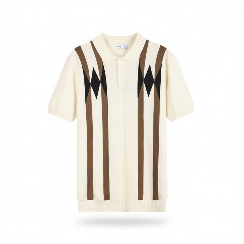 Men's Knitted Polo Shirt Short Sleeve Business Striped Casual Top