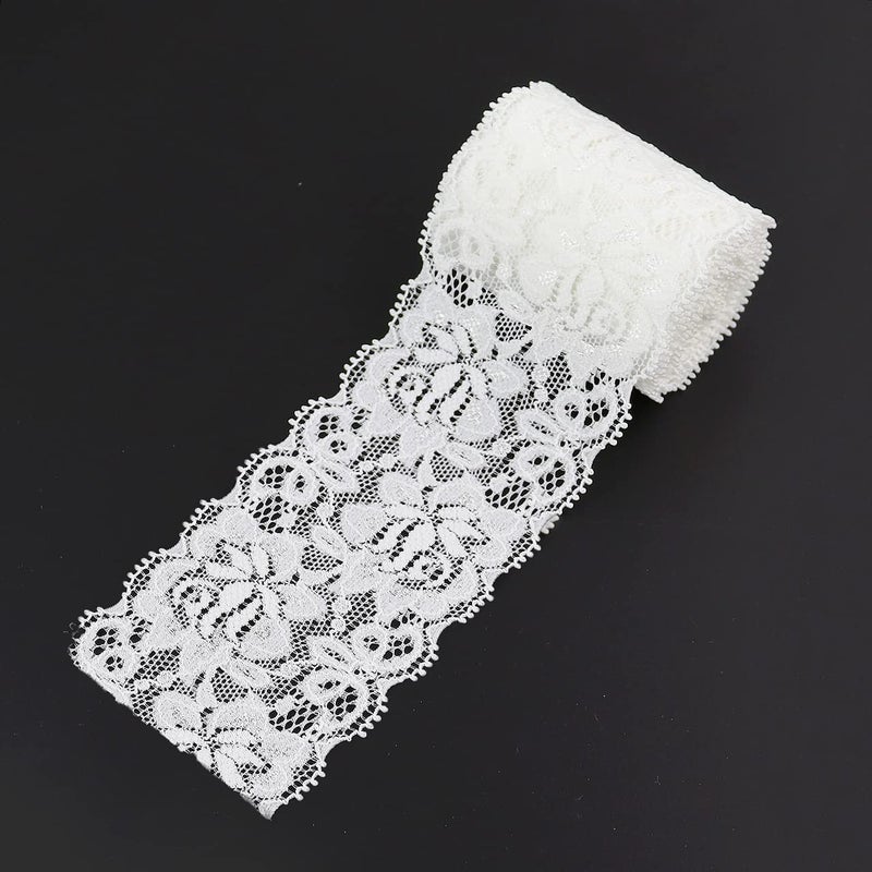 24 Inch White Lace RibbonSewing Lace Trim Elastic Stretchy Lace Fabric  5 YardPerfect for CraftingSewing MakingGift Wrapping and Bridal Wedding Decorations