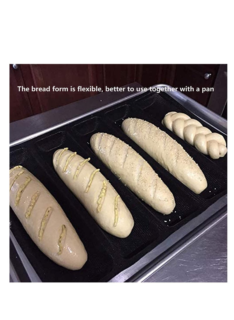 SYOSI Baguette Pan Nonstick Perforated Silicone Bread Pan Silicone Perforated Baking Forms Sandwich Mould Baguette Baking Pan Tray 5 Slots French Bread Baking Pan - Image 2