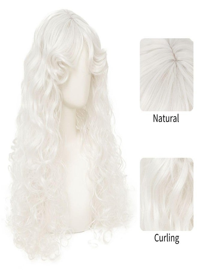 Tseses White Long Curly Wigs for Women Middle Part with Bangs Natural Synthetic Princess Hair Wig for Halloween Cosplay - Image 3