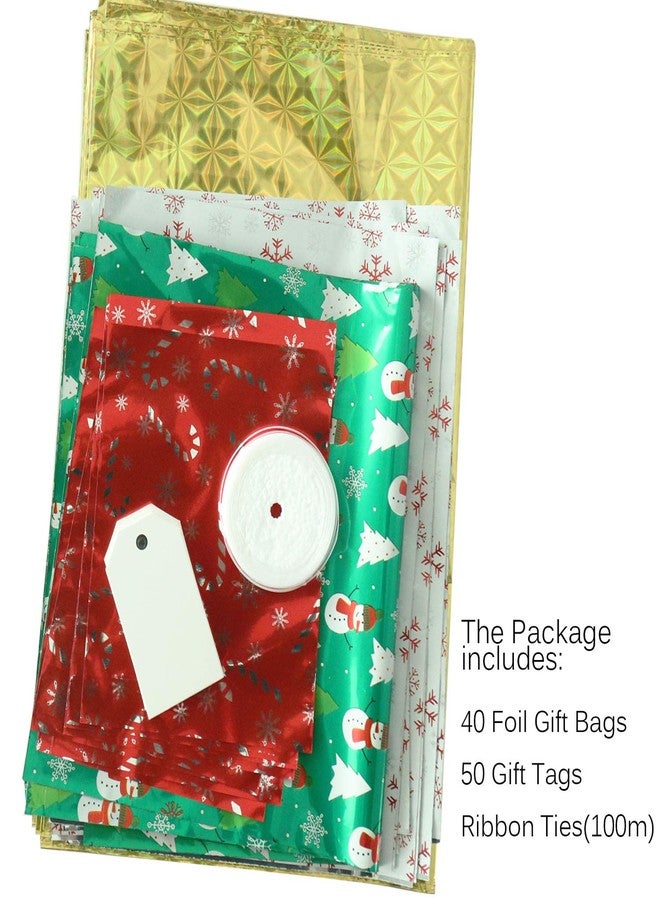 WesGen Christmas Gift Bags, 40Pcs Santa Wrapping Gift Bag in 4 Sizes and 4 Designs, with Ribbon Ties and Tags - Image 2