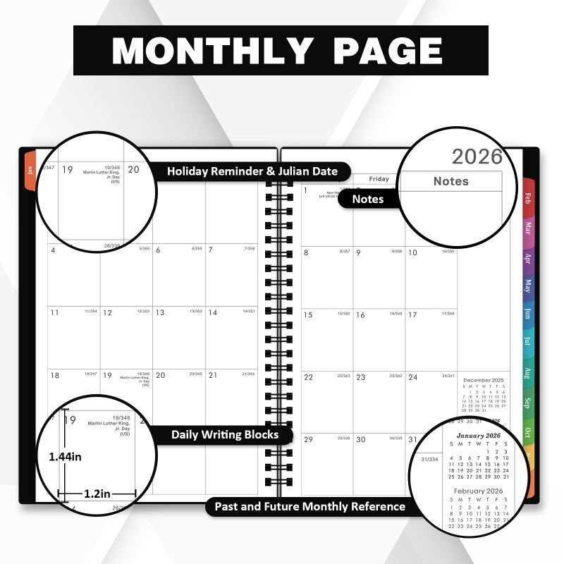 BooQool 2026 Planner - Planner 2026, 2026 Planner Weekly and Monthly with Tabs, Jan 2026 - Dec 2026, 6.25" Ã— 8.3", Strong Twin-Wire Binding - Image 3