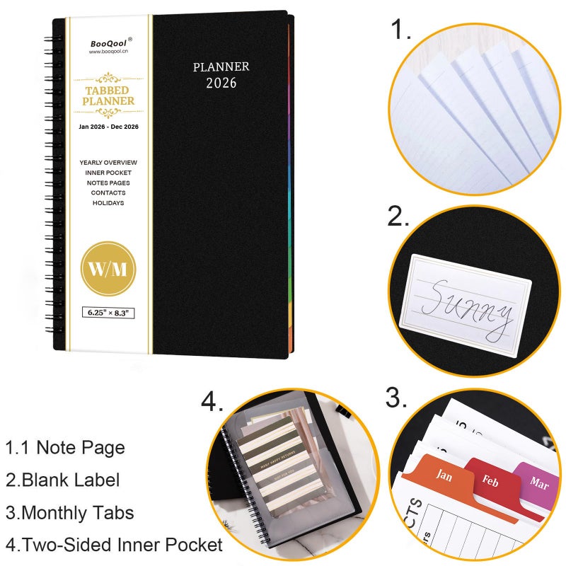 BooQool 2026 Planner - Planner 2026, 2026 Planner Weekly and Monthly with Tabs, Jan 2026 - Dec 2026, 6.25" Ã— 8.3", Strong Twin-Wire Binding - Image 5