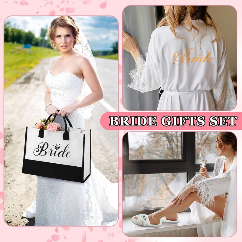 JaGely 9 Pcs Bride Gifts Set Bride Shower Bachelorette Gifts with Wine Tumbler Robe Bag Eyemask Scrunchie Jewelry Box (White,Bride) - Image 5