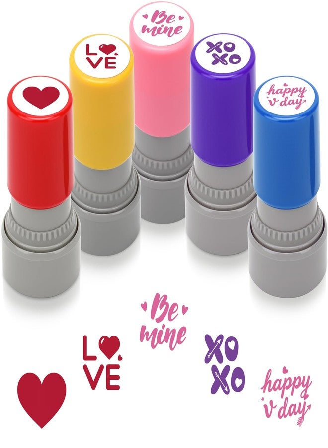 HEYTIMI 5 Pcs Valentine Day Stamps for Kids, Arts and Crafts Self-Inking Stampers Set with Assorted-Word for Classroom Exchange, Valentine Gift, Holiday Party Favors & Goody Bag Fillers - Image 1