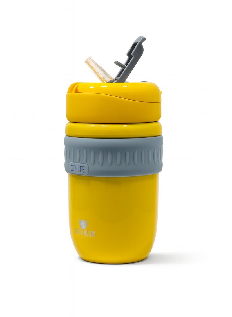 ياتاي كوب قهوة من الفولاذ المقاوم للصدأ بجدار مزدوج جديد محمول قابل لإعادة الاستخدام كوب ترمس للقهوة في السيارة والمكتب كوب قهوة هدية راقية مع القش - Image 1