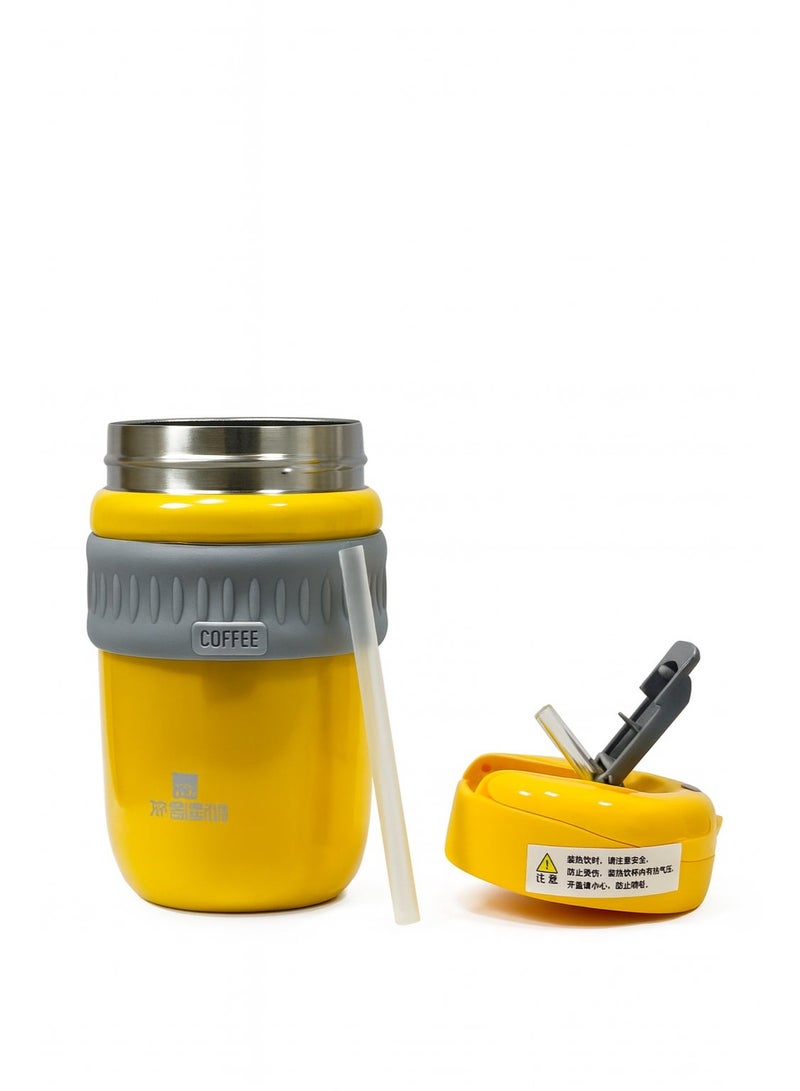 ياتاي كوب قهوة من الفولاذ المقاوم للصدأ بجدار مزدوج جديد محمول قابل لإعادة الاستخدام كوب ترمس للقهوة في السيارة والمكتب كوب قهوة هدية راقية مع القش - Image 2